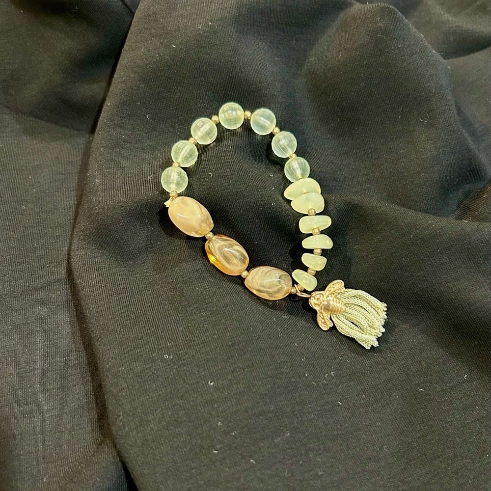 (Bundle 3 for $15) Elegant Gold Beaded Bracelet with Bee Tassel